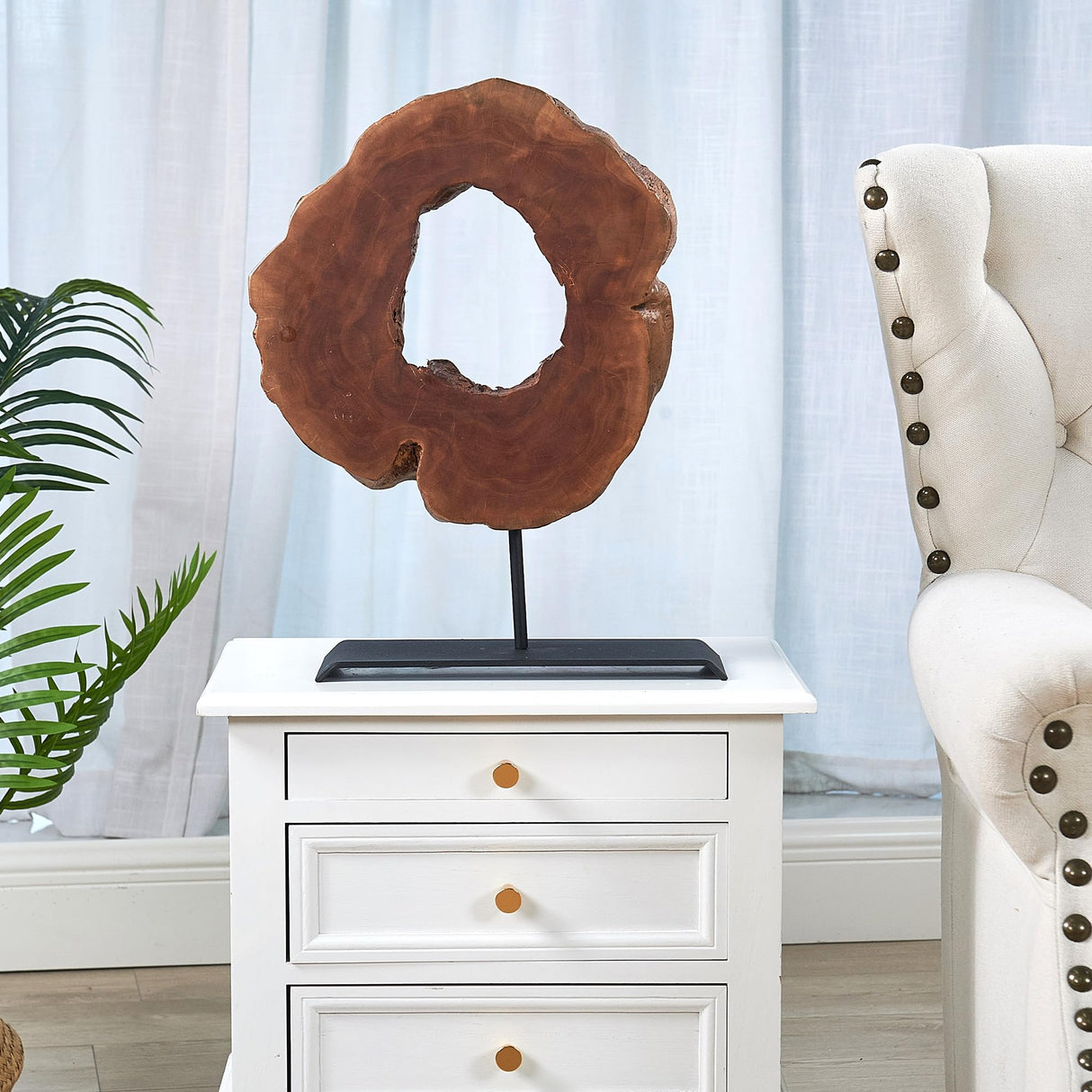 Warmaxx Wood Slice Statues on Stand Object 13.6" x 17.6" x 1.9" Handmade Solid Lychee Sculpture Tabletop Farmhouse Decoration Desk Decor for Home Living Room Office Warmaxx