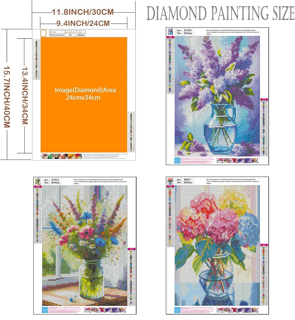 Diamond Art Kits for Adults - 3 Pack Flowers Diamond Painting Kits for Adults, 5D Round Full Drill Vase Gem Art Paint by Diamonds Pictures DIY Crafts Kits 12x16inch Axquilon