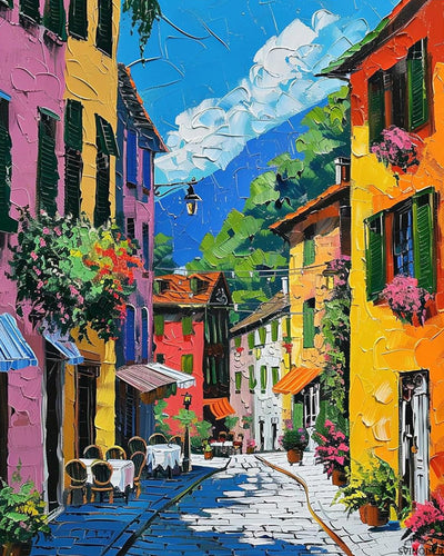 Italian Town Paint by Numbers Kits for Adult Beginners, Mediterranean Style Street Painting Set Italy Tuscan Canvas Painting with Brushes and Acrylic for Home Decor Without Framed 16'' x 20''