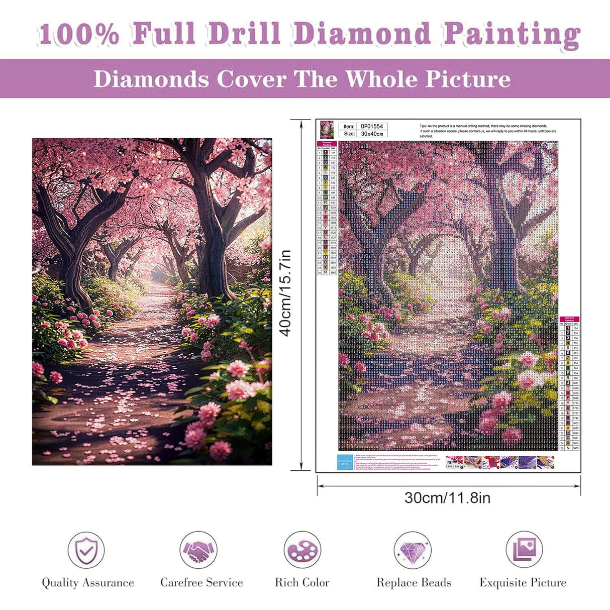 Diamond Art Kits for Adults Beginner- Cherry tree blossom DIY Modern Diamond Painting Kits 5D Diamond Dots Gem Art Crafts with Tools Round Full Drill Funny Crafts for Home Wall Decor&Gift 12x16inch Fairyland JinWenn