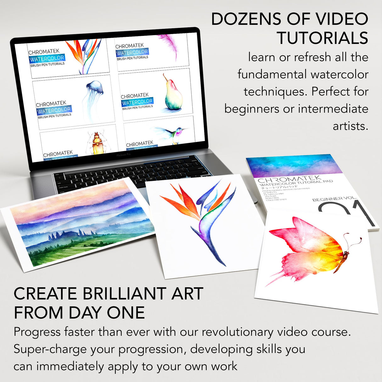 CHROMATEK 108 Watercolor Pens Set | Including 15 Page Pad & Online Video Tutorial Series | 5 Aquapens & 100 Unique Colors | Real Brush Pens | Easily Blendable, Vivid and Smooth CHROMATEK