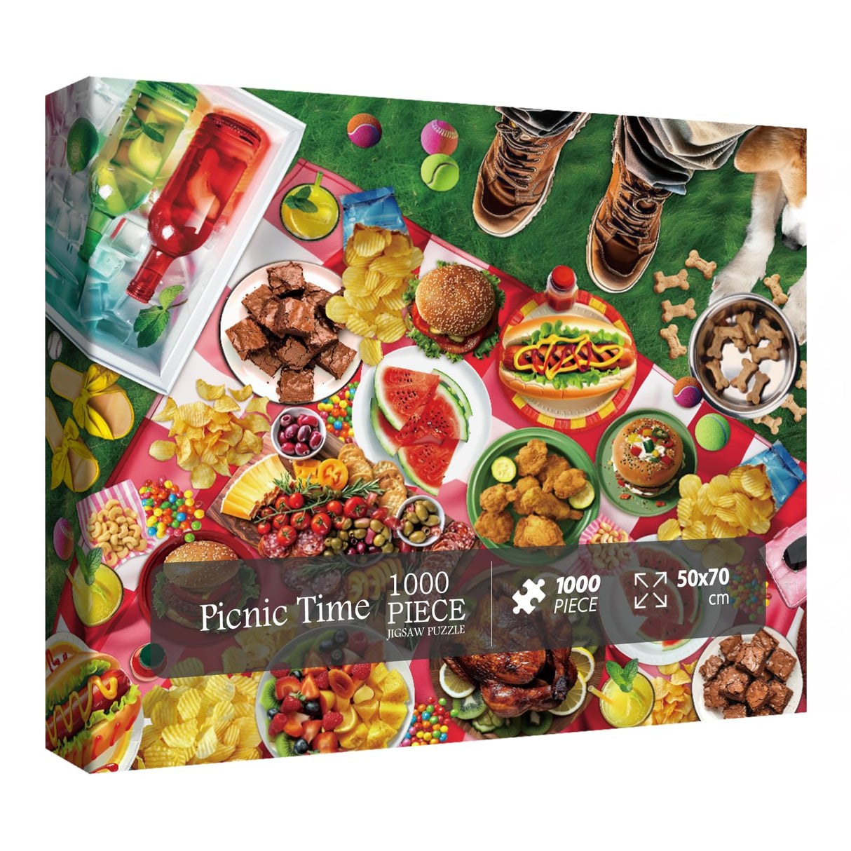 Funny Food Camping Picnic Puzzles for Adults 1000 Pieces, Summer Dog Baseball Jigsaw Puzzles, Animal Colorful Pizza Candy Fruit Puzzle Larkipuzz