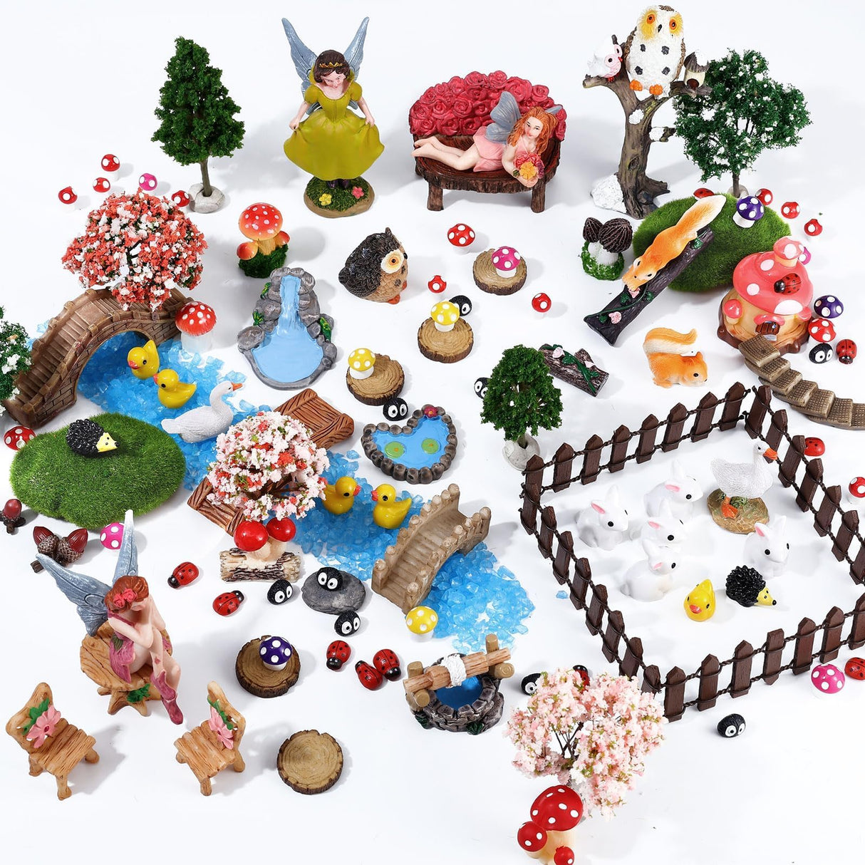 HIYZI 109 Pcs Fairy Garden Accessories Fairy Garden Kit Miniature Fairy Figurines Accessories Fairy Animals Decor Outdoor for DIY Dollhouse HIYZI