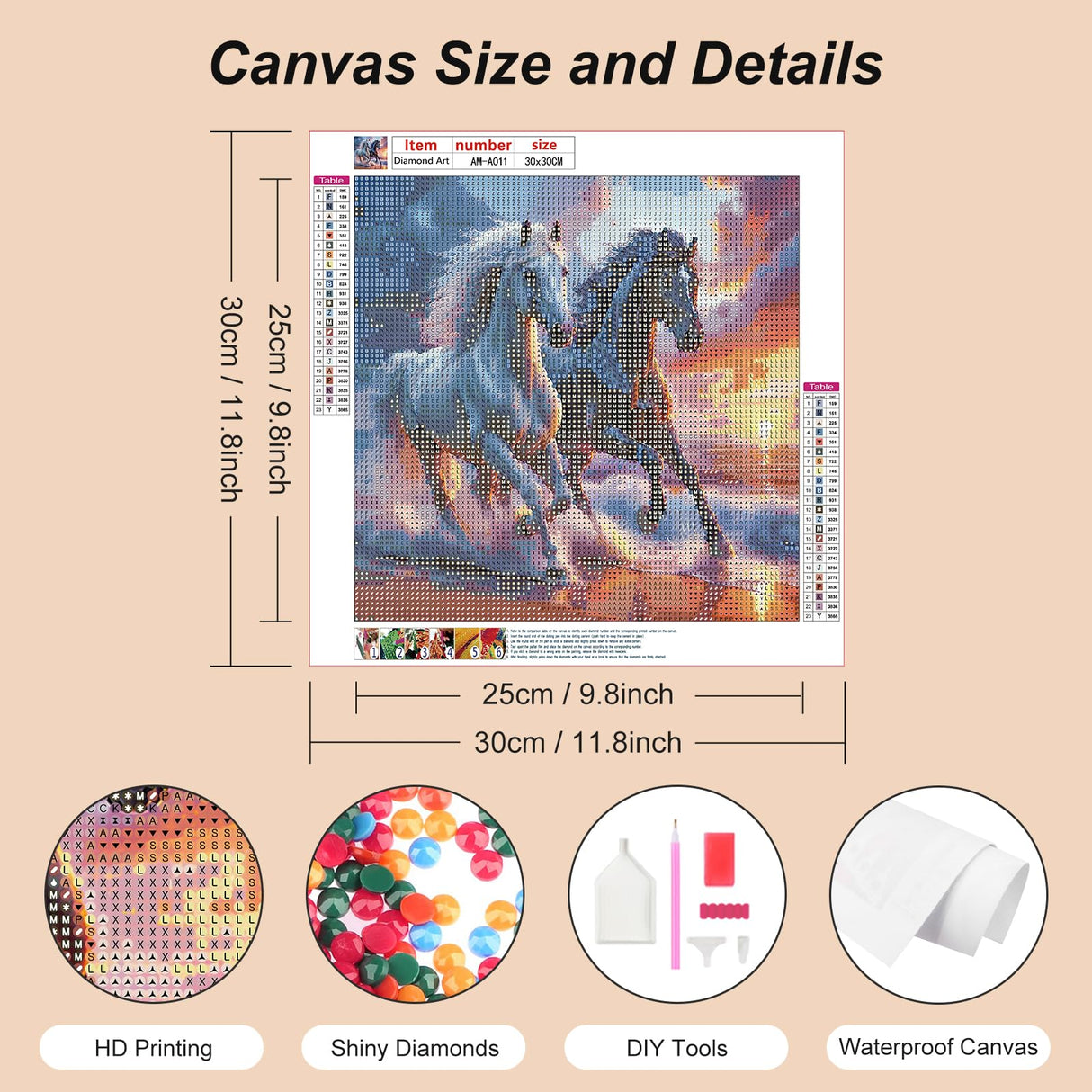 AMORARS Diamond Painting Kit for Adults, 5D Horse Diamond Art for Beginners - DIY Full Diamond Dot Gem Art Painting, Suitable Gifts and Home Wall Decoration Crafts, 12X12Inch AMORARS