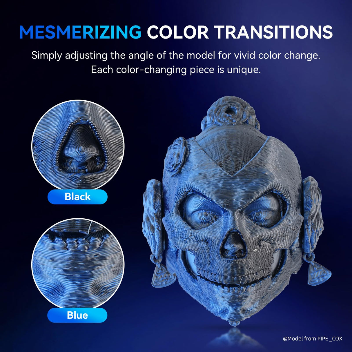 JAYO Silk PLA Filament 1.75mm Dual Colors Black Blue, Coextrusion Dual Color 3D Printer Filament, Shiny Multicolor Change, 1.1kg Spool(2.4lbs), Accuracy +/- 0.02mm for Most FDM 3D Printers JAYO