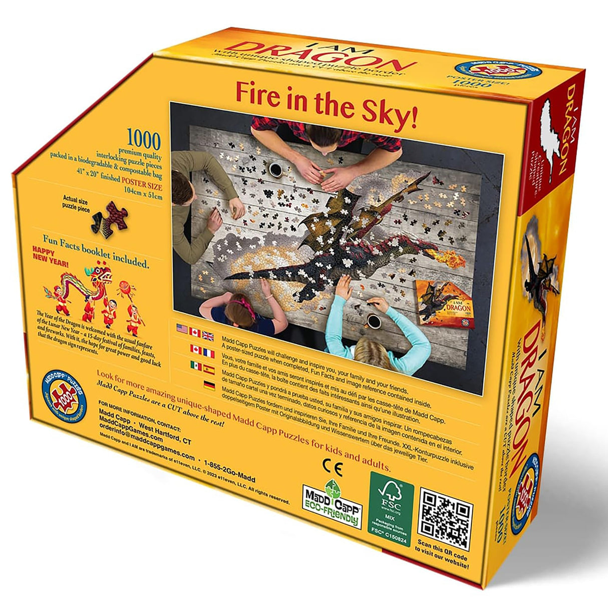 Madd Capp: I Am Dragon - 1000 Piece Dragon Shaped Jigsaw Puzzle, 41x20 Finished Size, Includes Educational Fun Fact Booklet, Fantasy Puzzle Madd Capp