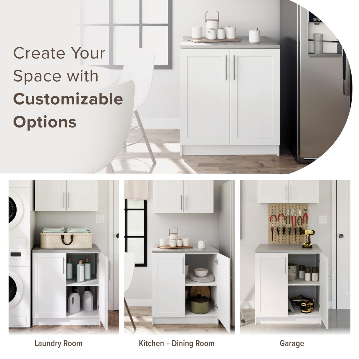 Prepac Elite 32" W Storage Cabinet with Doors and Shelves, White Garage Cabinet, Bathroom Storage with 1 Adjustable Shelf 24.5" D x 32" W x 36" H, WSCR-1005-1 Prepac