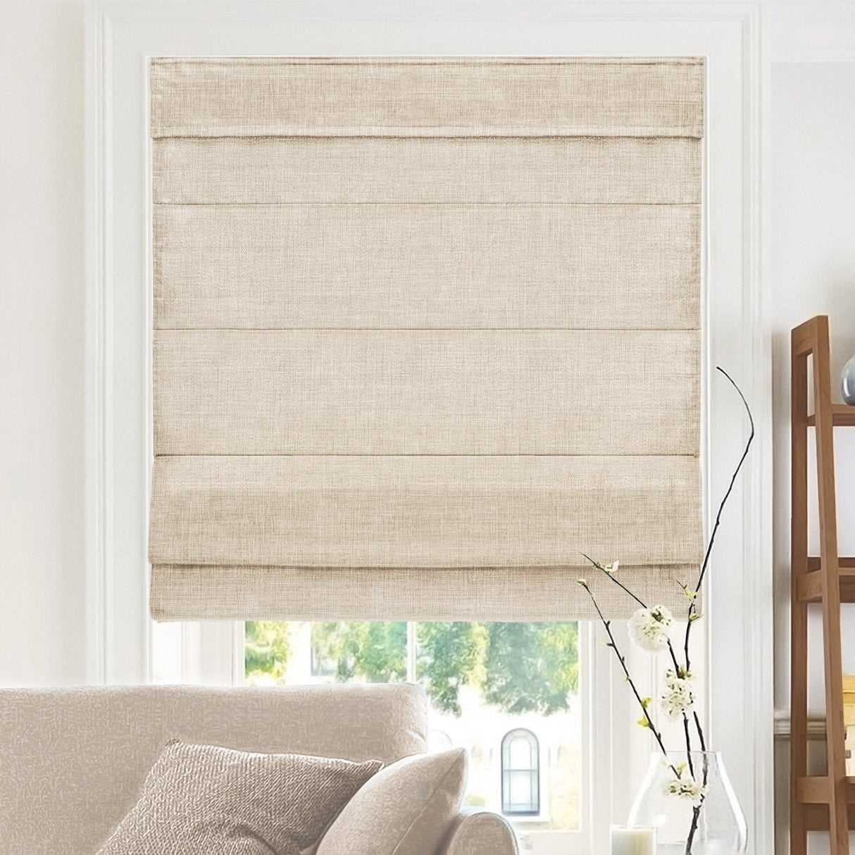 CHICOLOGY Roman Shades for Windows , Window Treatments , Roman Shades , Roman Window Shades , Room Darkening Shades , Window Shades , 34"W X 64"H , Belgian Flax (Privacy & Light Filtering) CHICOLOGY