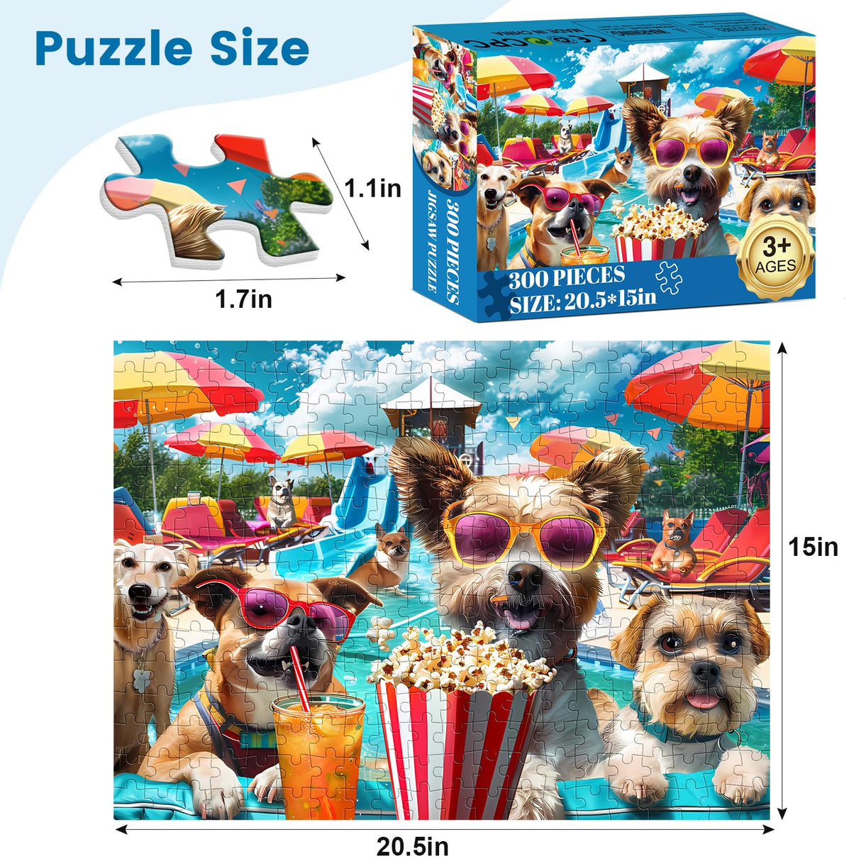 300 Piece Jigsaw Puzzle for Adults, Fun at The Amusement Park Dog Puzzles, Funny Puppy Jigsaw Puzzles, Animal Pet Lover Challenging Puzzles for Friends Family Activity Game Nights Gifts VOLUVOLU