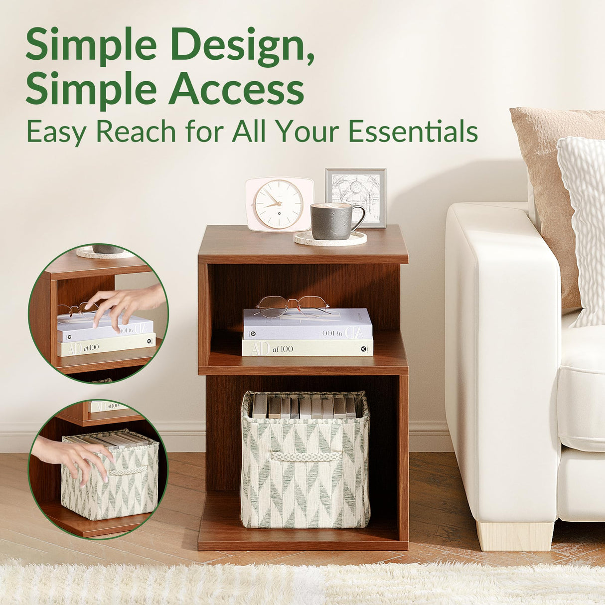 ODIKA Tokyo S Minimalist 3 Tier End Table - Minimalist 3-Tier Wood Nightstand for Small Spaces with Open Storage - Japanese-Inspired Bedside Table for Bedroom (Oak) ODIKA