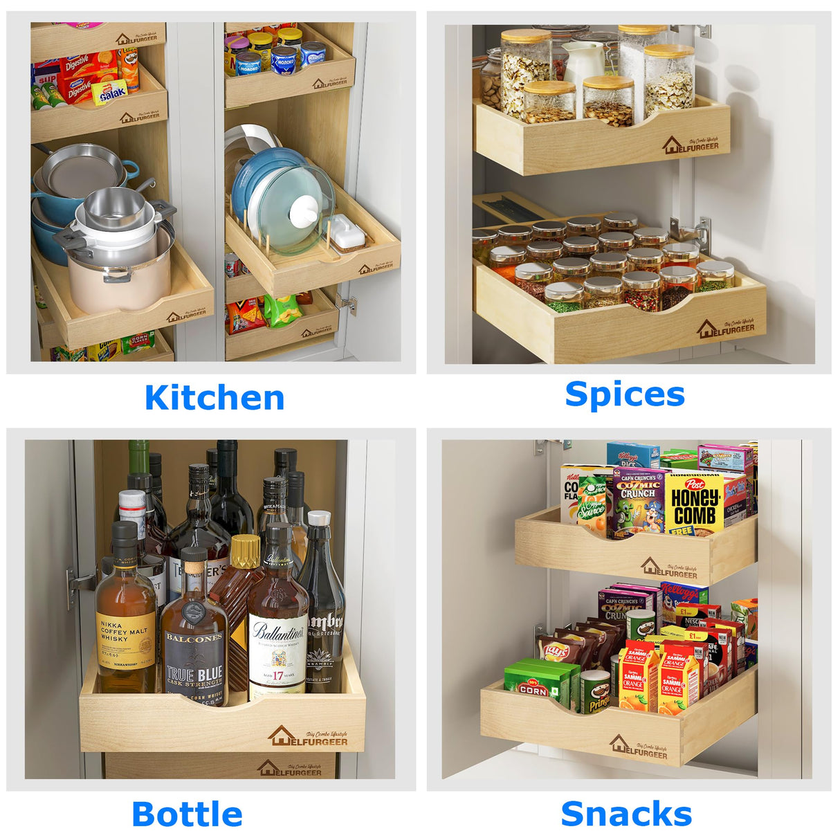 WelFurGeer Pull Out Drawers for Cabinets, Pull Out Cabinet Drawer, Slide Out Drawers for Kitchen Cabinets, Pull-Out Home Organizers, Cabinet Drawers WelFurGeer