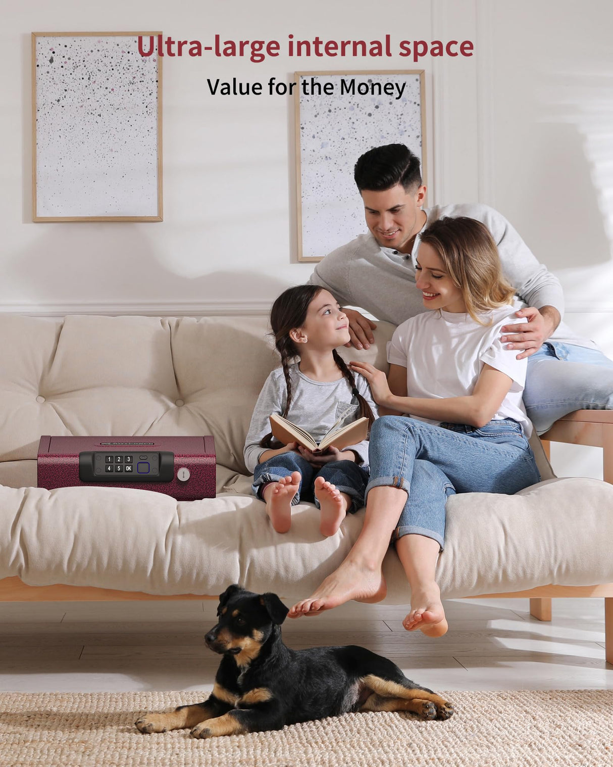 Gun Safe,Biometric Gun Safe for Pistols 3-Ways unlock Fingerprint Digital PIN Key Unlock with Voice,Lock box for Cloakroom living room Bedroom Nightstand and Car BILLCONCH - Burgundy Red BILLCONCH