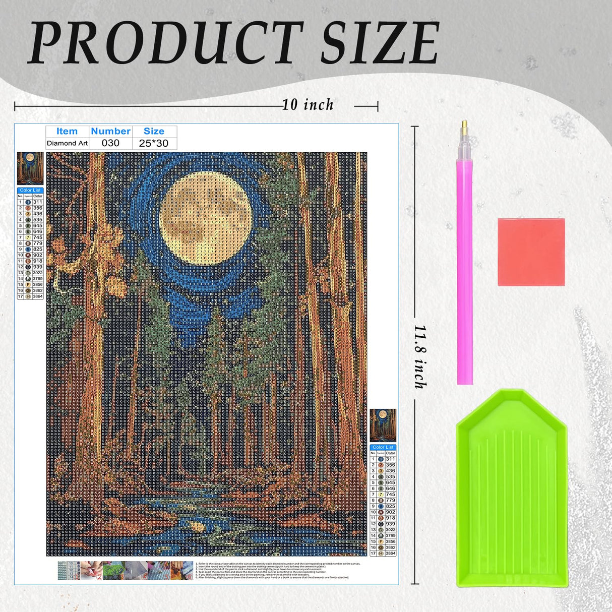JWVK WVK Celestial Full Moon Mystical Forest Diamond Art Kits, Dark Academia Enchanted Forest Landscape DIY Diamond Gem Painting Art Kits for Kids Adults Beginners, Whimsical Home Decor 10x11.8 Inch JWVK