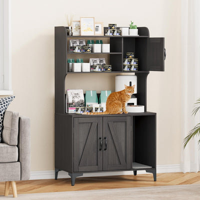 Litter Box Enclosure,51.1 inch Large Cat Litter Box Enclosure Furniture with 4 Layer Storage Shelves,Hidden Litter Box Cabinet,Multi-Functional Cat House & Washroom(Dark)