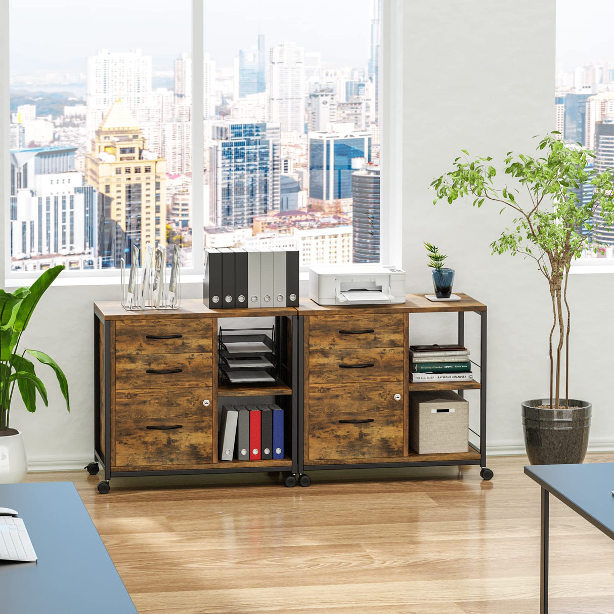 Lulive File Cabinet for Home Office, Filing Cabinet with Lock and USB Charging Port, 3 Drawer File Cabinet, Rolling File Cabinet with Storage for A4, Letter Size, Rustic Lulive