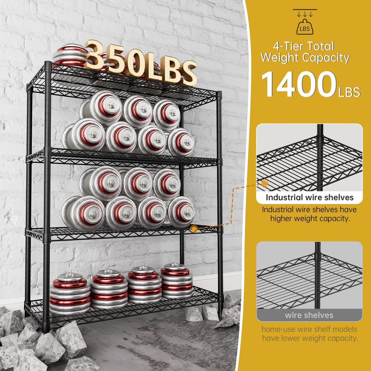 SINGAYE 4 Garage Heavy Duty Shelving Unit Kitchen Pantry Close Home Organizers and Storage Bathroom Shelf Laundry Room Organization Industrial Book Metal Wire Adjustable Shelves SINGAYE