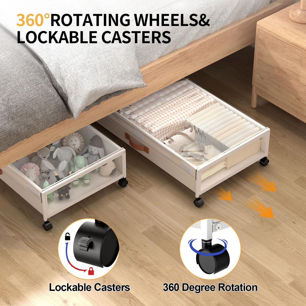 Eastherry Under Bed Storage with Wheels, XXL Larger Under Bed Storage Containers with Clear Lids, 31'' Lengthen Underbed Shoe Organizer for Shoes Clothes(White 2 Pack, XXL(31"x16.6"x7.48")) Eastherry