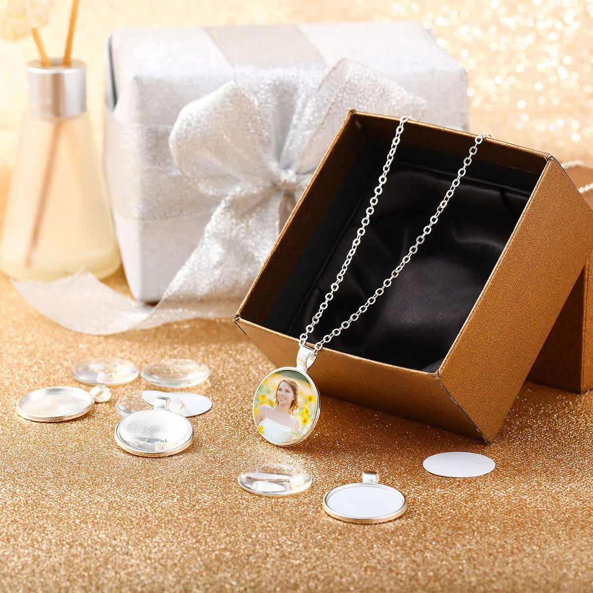 120 Pieces Sublimation Pendant Trays Set Sublimation Pendant Blanks Includes 30 Round Bezel Blank Trays 30 Transparent Glass Cabochons 30 Round Aluminum Sheets 30 Adhesive Sheets for Jewelry Making Hicarer