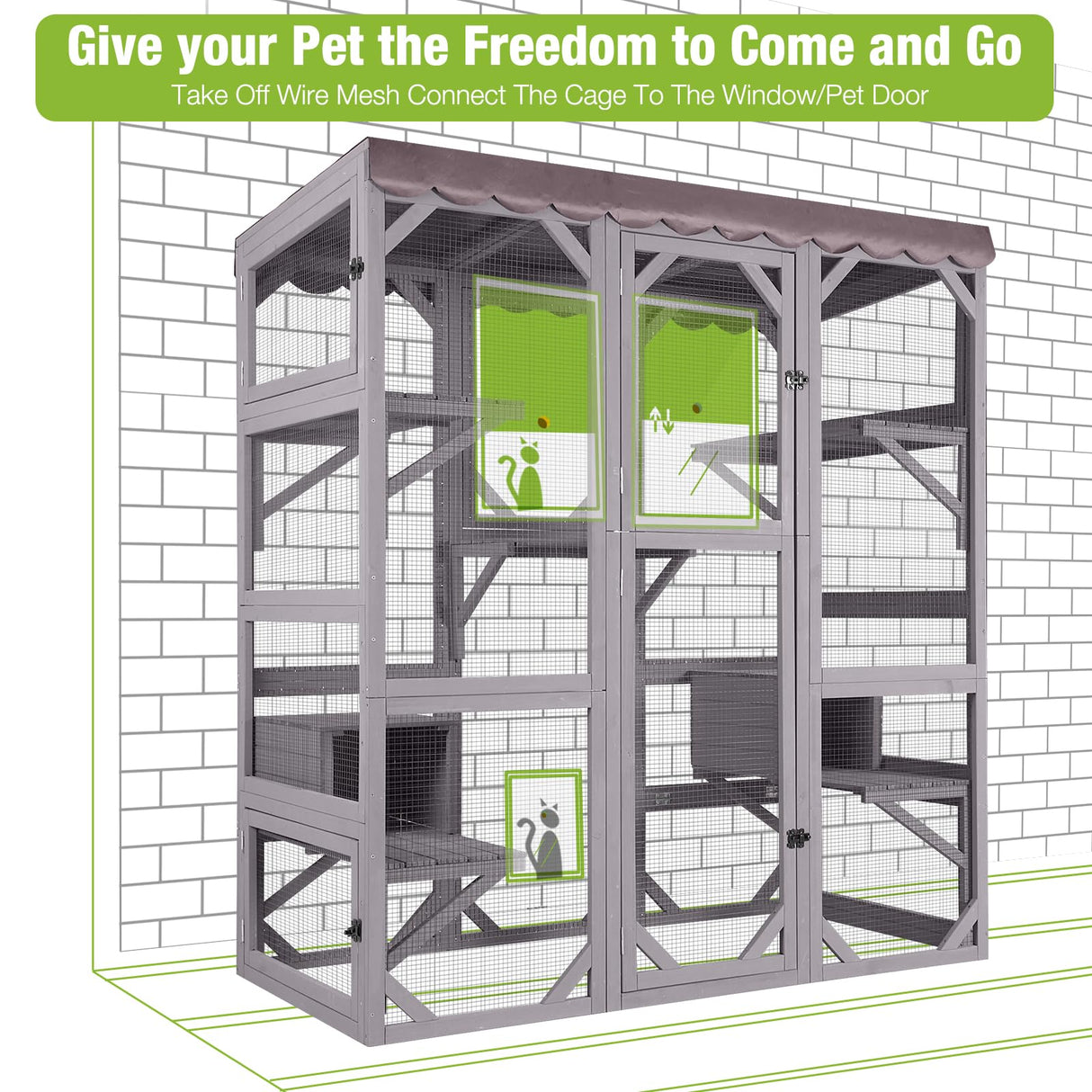 GUTINNEEN Catio Large Cat House Outdoor Walk in Outdoor Cat Enclosure Indoor Cage Kitty Condo Playpen with Door, Platform & Small House - 62.6" GUTINNEEN