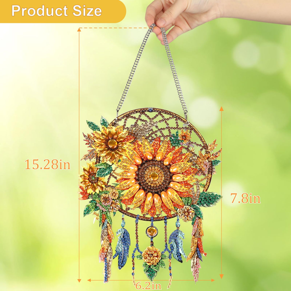 CEOVR Sunflower Diamond Painting Hanging Ornament, Dream Catcher 5D Special Shape Diamond Art, Crafts for Adults DIY Gem Art, Acrylic Home Garden Window Wall Decor with Chain, Box Kit, 6.2×7.8in CEOVR