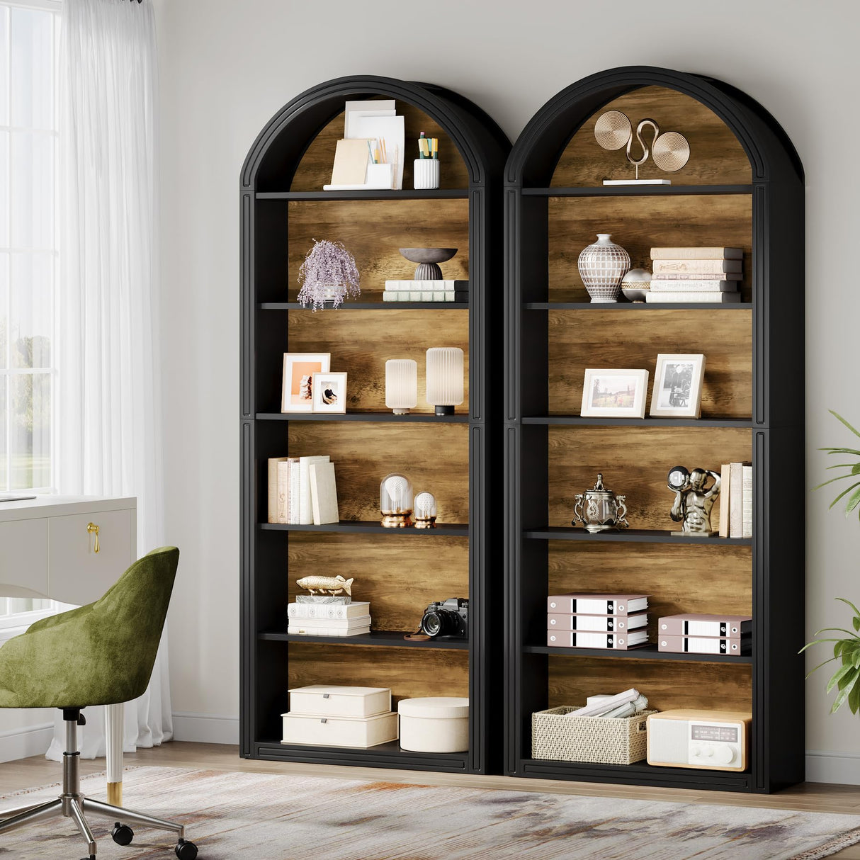 Tribesigns 6-Tier Black Arched Bookshelf, 77.16" Tall Arched Bookcase with Storage Shelves, Floor Standing Open Display Shelving Unit for Living Room, Bedroom, Home Office(Black, 6-Tier) Tribesigns
