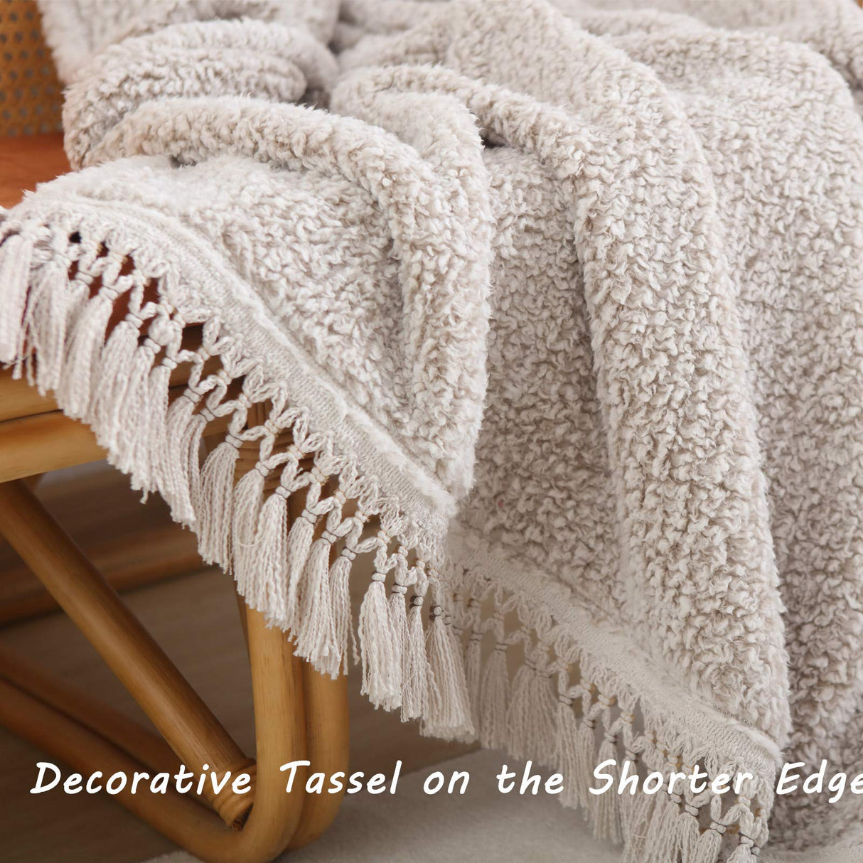 Ultra Soft Cozy Sherpa Throw Blanket with Tassel, Light Weight Warm Decorative 2 Tones Ombre Light Brown Pattern Reversible Boho Style Blanket for Sofa, Couch, Bedroom,Travel, 50”x60” HORIMOTE HOME