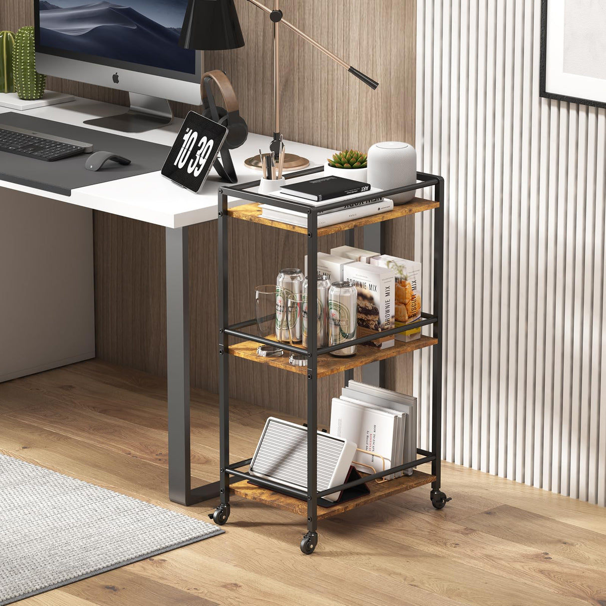 Lifewit Bar Cart for The Home, 3 Tier Small Rolling Wine Cart, Drink Serving Cart with Lockable Wheels, Mini Liquor Utility Cart for Kitchen Dining Living Room, 17" x 11.8" x 32.1", Rustic Brown Lifewit