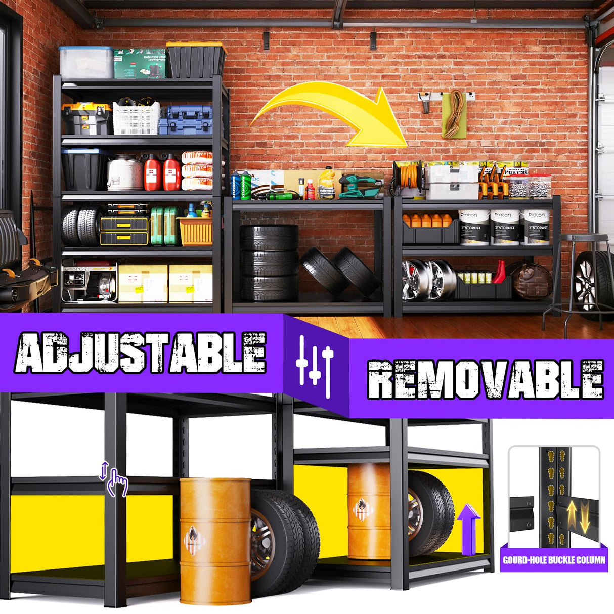 RPGHJJ 72" H Garage Shelving Units Garage Storage Shelves 5T Metal Shelf Heavy Duty Shelving Unit Adjutable Industrial Utility Shelf Storage Rack for Warehouse, Basement,72" H*36" W*16" D RPGHJJ