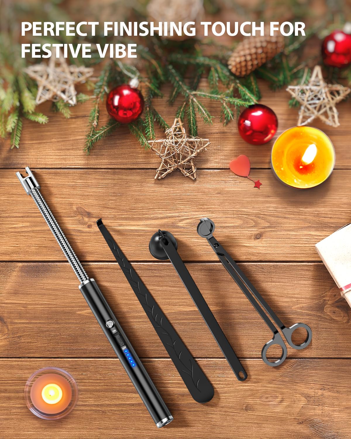 RONXS Candle Lighter, Electric Lighter, Rechargeable Type C Lighters Arc Lighter with LED Battery Display, Flameless Long Lighters for Candles Grill BBQ Camping (Black) RONXS