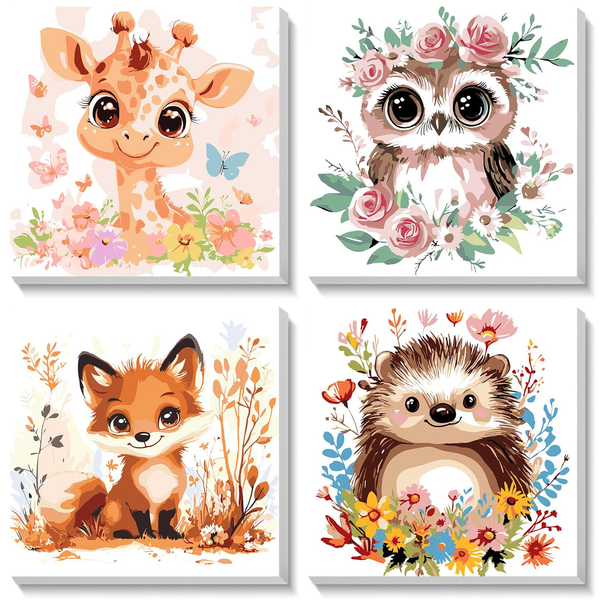 HEIBAGO Framed Paint by Numbers kit for Kids, 4 Pack Cute Animal Paint by Numbers for Kids Ages 8-12, Paint by Numbers Kits Children Beginner, DIY Acrylic Oil Painting for Home Wall Decor 8x8 inch HEIBAGO