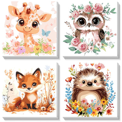 HEIBAGO Framed Paint by Numbers kit for Kids, 4 Pack Cute Animal Paint by Numbers for Kids Ages 8-12, Paint by Numbers Kits Children Beginner, DIY Acrylic Oil Painting for Home Wall Decor 8x8 inch