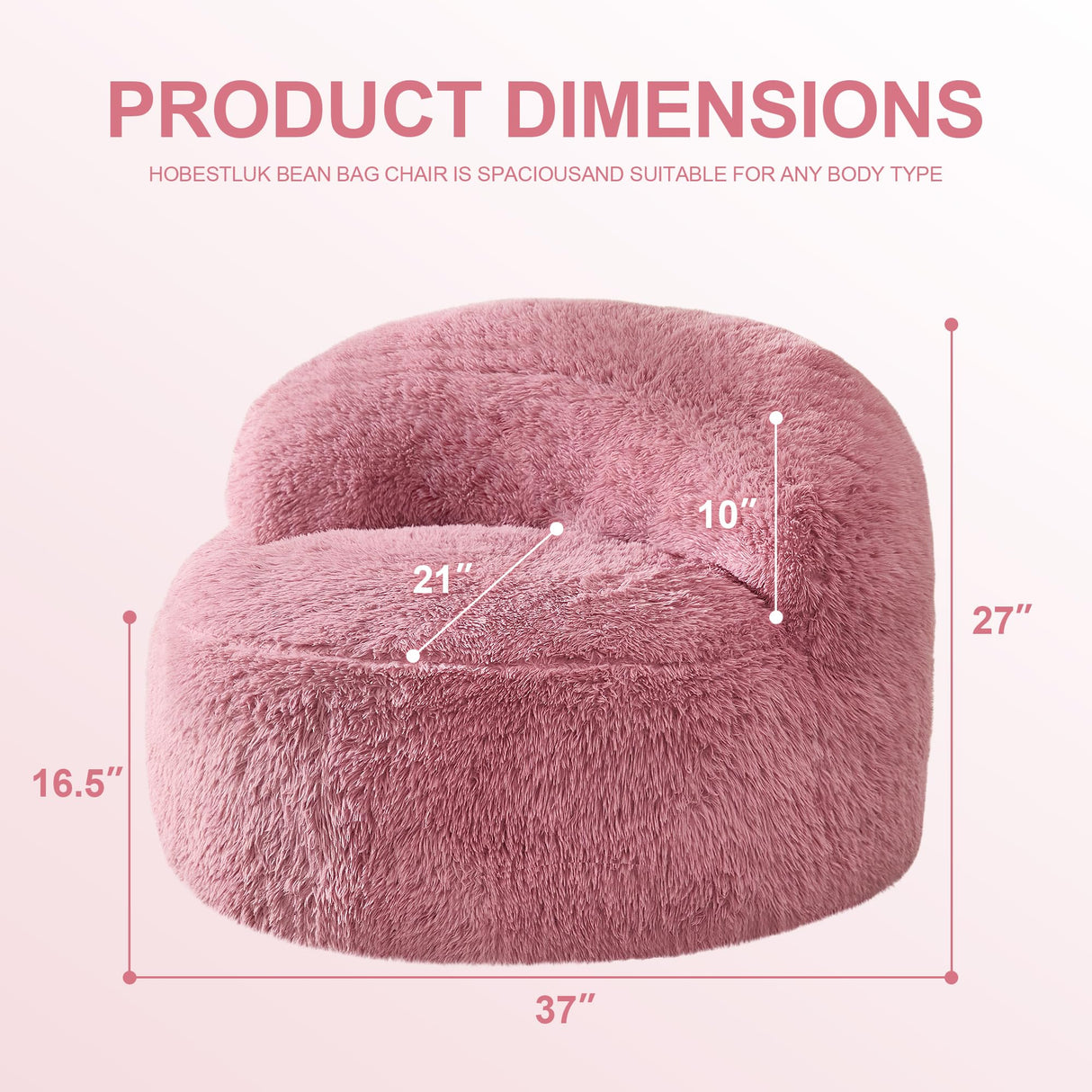 Hobestluk Bean Bag Chair Big Bean Bag Chairs for Adults Giant Adult Bean Bag Chair with Foam Filler Large Beanbags with Stuffed Back Lazy Sofa, Pink -Standard Hobestluk