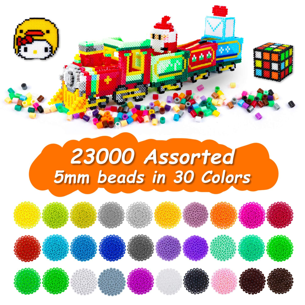 23,000 pcs Fuse Beads Kit for Kids Crafts, 30 Colors Iron Beads Set with 3 Pegboards, 5 Ironing Paper, 10 Patterns, Gifts for Birthday Christmas, Multicolor 5mm Melty Beads Bulk Refill Kit by Inscraft INSCRAFT