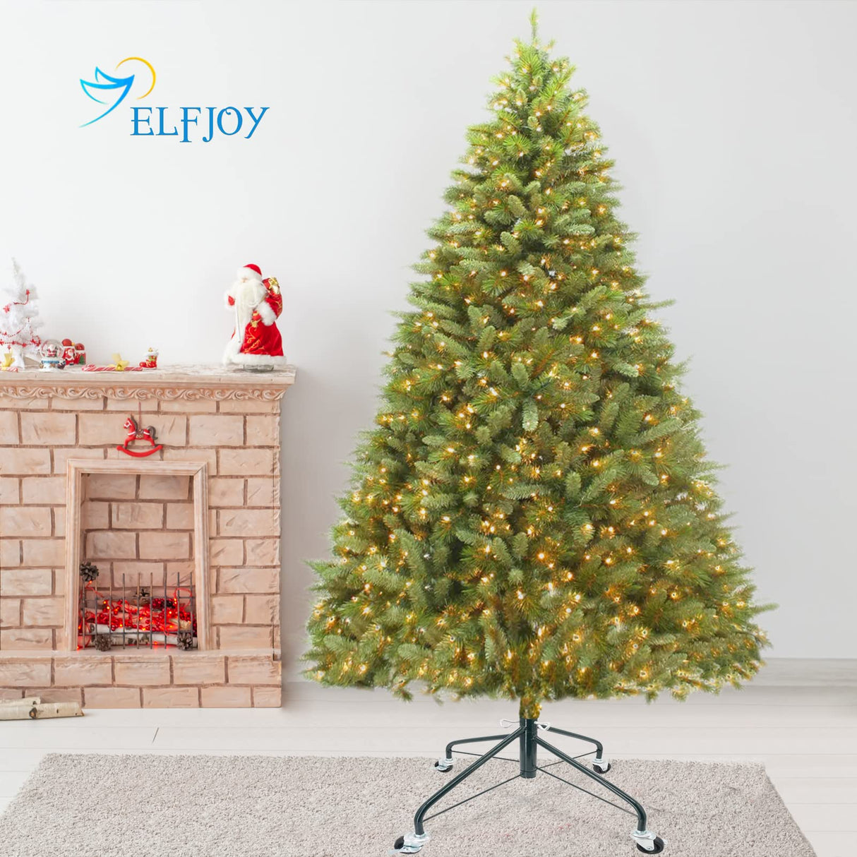 ELFJOY Christmas Tree Stand with Swivel Caster Wheels for 3-7ft. Artificial Tree Base 17inch, Christmas tree iron stand, 7/8inch inner diameter, Movable Tree Base, Green Tree Stand (Green) ELFJOY