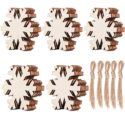 Unfinished Wooden Christmas Ornaments-Tmflexe 50-Pack Paintable Blank Xmas Tree Hanging Wood Slices for Kids DIY Art Crafts, Christmas DIY Wood Snowflake