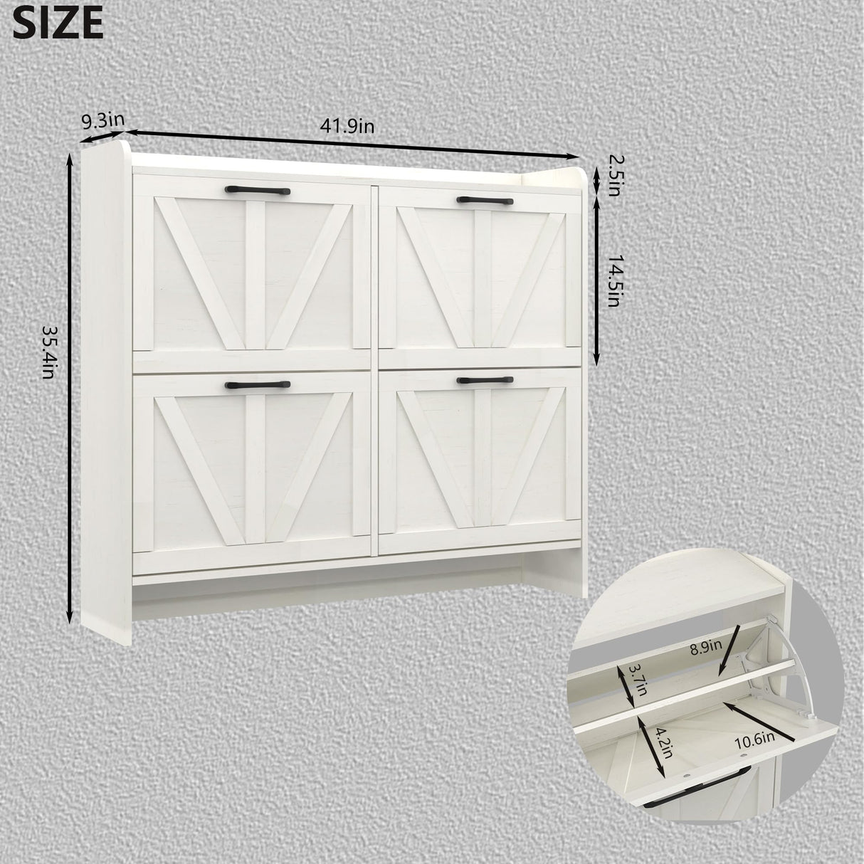 VINYUSE Shoe Cabinet with 4 Flip Drawers, Shoe Storage Cabinet for Entryway, Freestanding Hidden Shoe Cabinet Organizer with Open Storage, Narrow Shoe Rack with Legs, Oak White VINYUSE