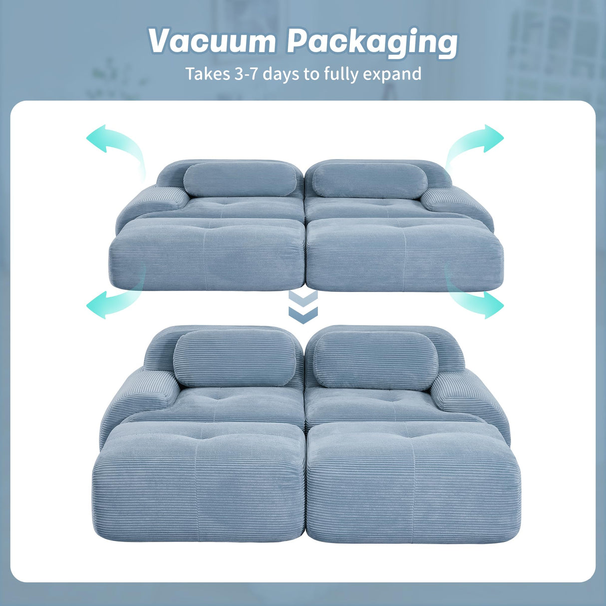 82" Boneless Couch, Comfy Loveseat Sofa Bed, Compressed Sofa with Deep Seat, Corduroy Cloud Couch for Living Room Bedroom, No Assembly Needed Wunlerlant