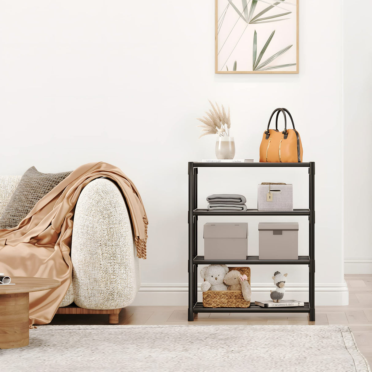 4-Tier Small Shoe Rack, Metal Stackable Kids Shoe Shelf Storage Zapateras Organizer,Narrow Shoe Rack Sturdy for Closet Hallway Entryway Living Room Bedroom (Black) SOKOSEN