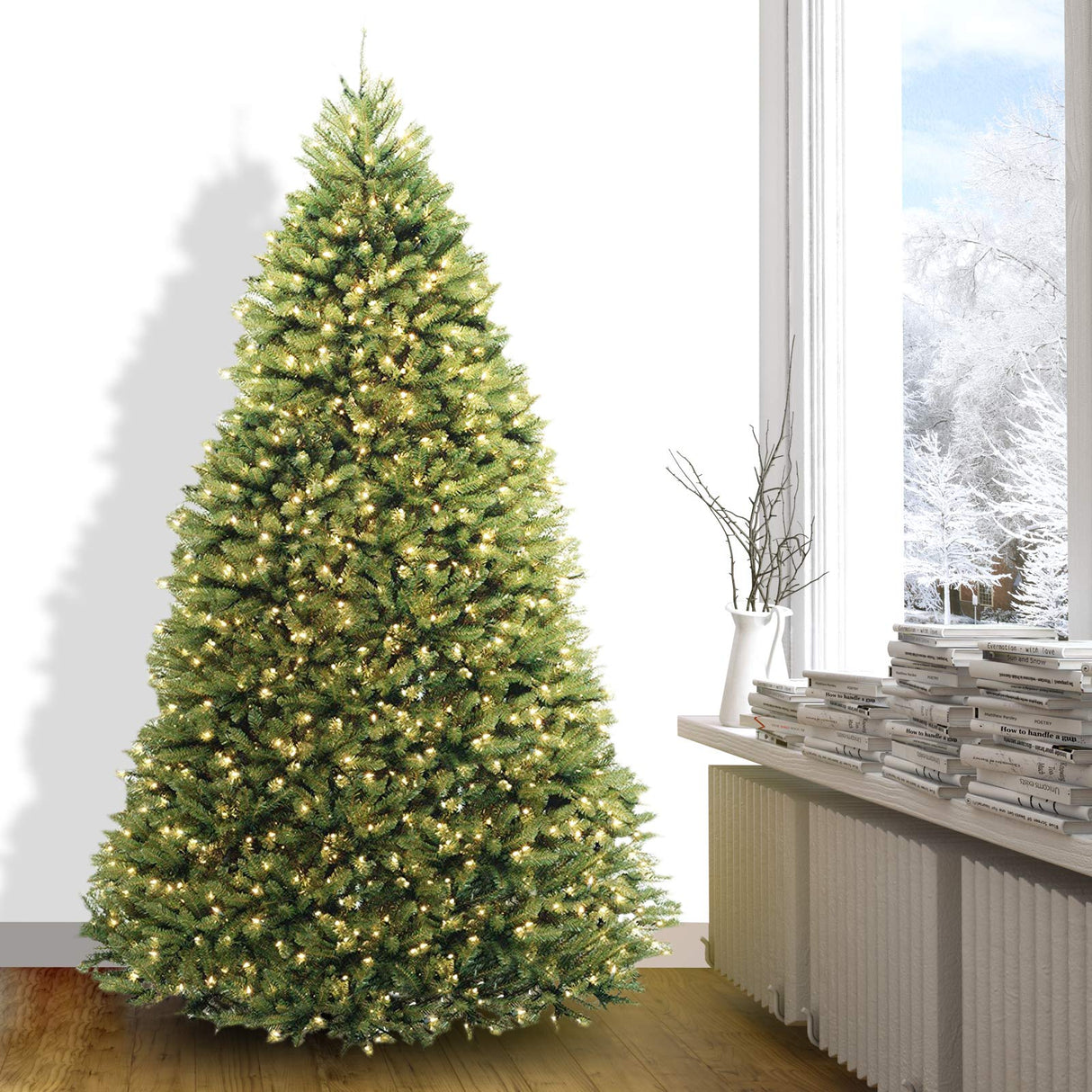 Homelogik 8 Ft Christmas Tree Premium Hinged Pre-lit Artificial w 750 Warm White Light, Easy Assembly Included Metal Foldable Stand New (Warm Light) Homelogik