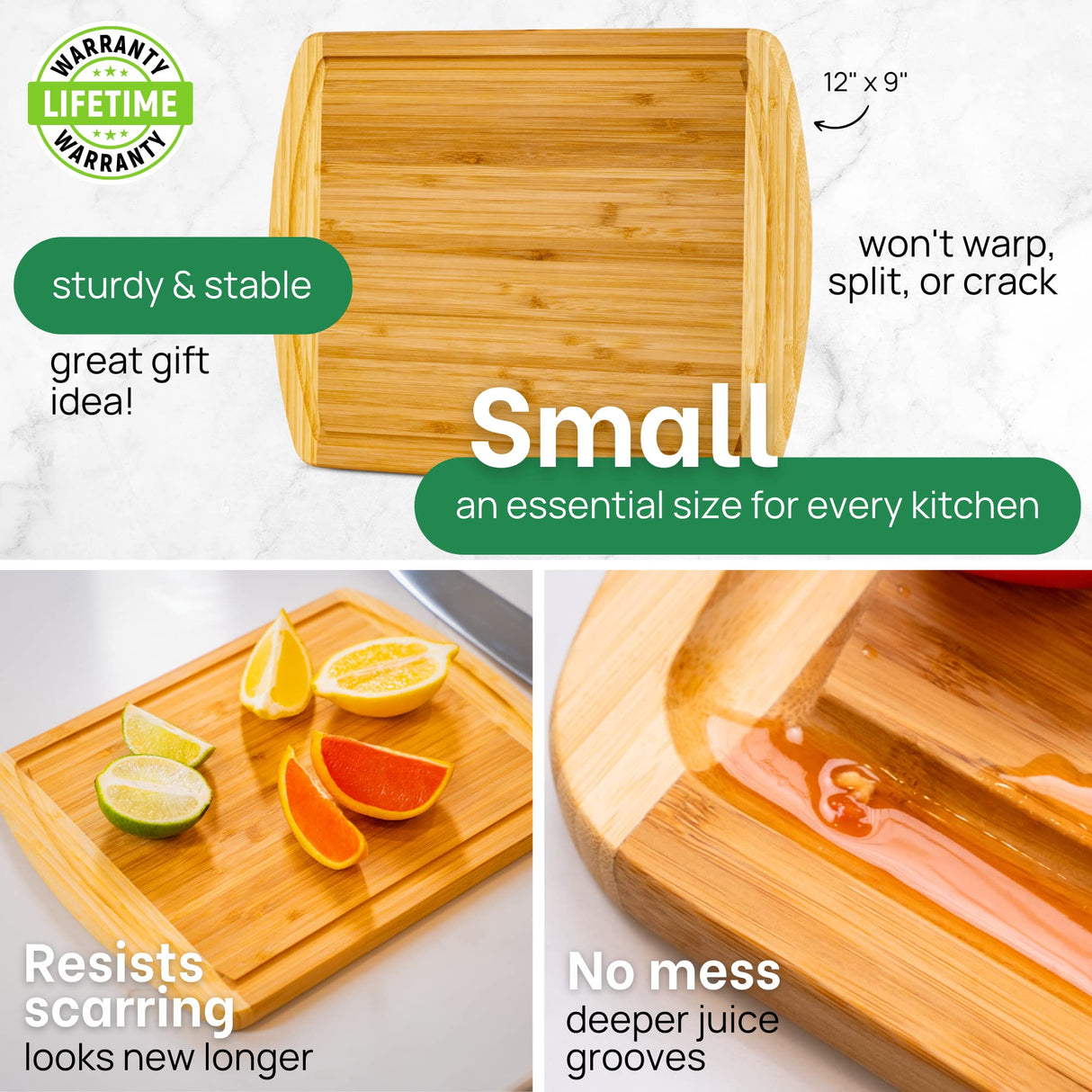 GREENER CHEF 12 Inch Small Bamboo Cutting Board with Lifetime Replacements - Small Wooden Chopping Board for Kitchen, Meat, Vegetables, Cheese, Bread, Charcuterie, and Everyday Food Prep Greener Chef