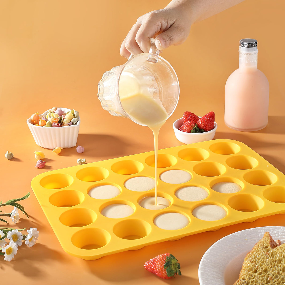 2PCS Silicone Mini Muffin Cupcake Pan, Kaloo Nonstick 24 Cups Silicone Muffin Pans for Baking, Great for Muffin, Cakes, Tart, Bread, Dishwasher Safe (Stylish Orange + Yellow, 24 Cups Each) KL KALOO