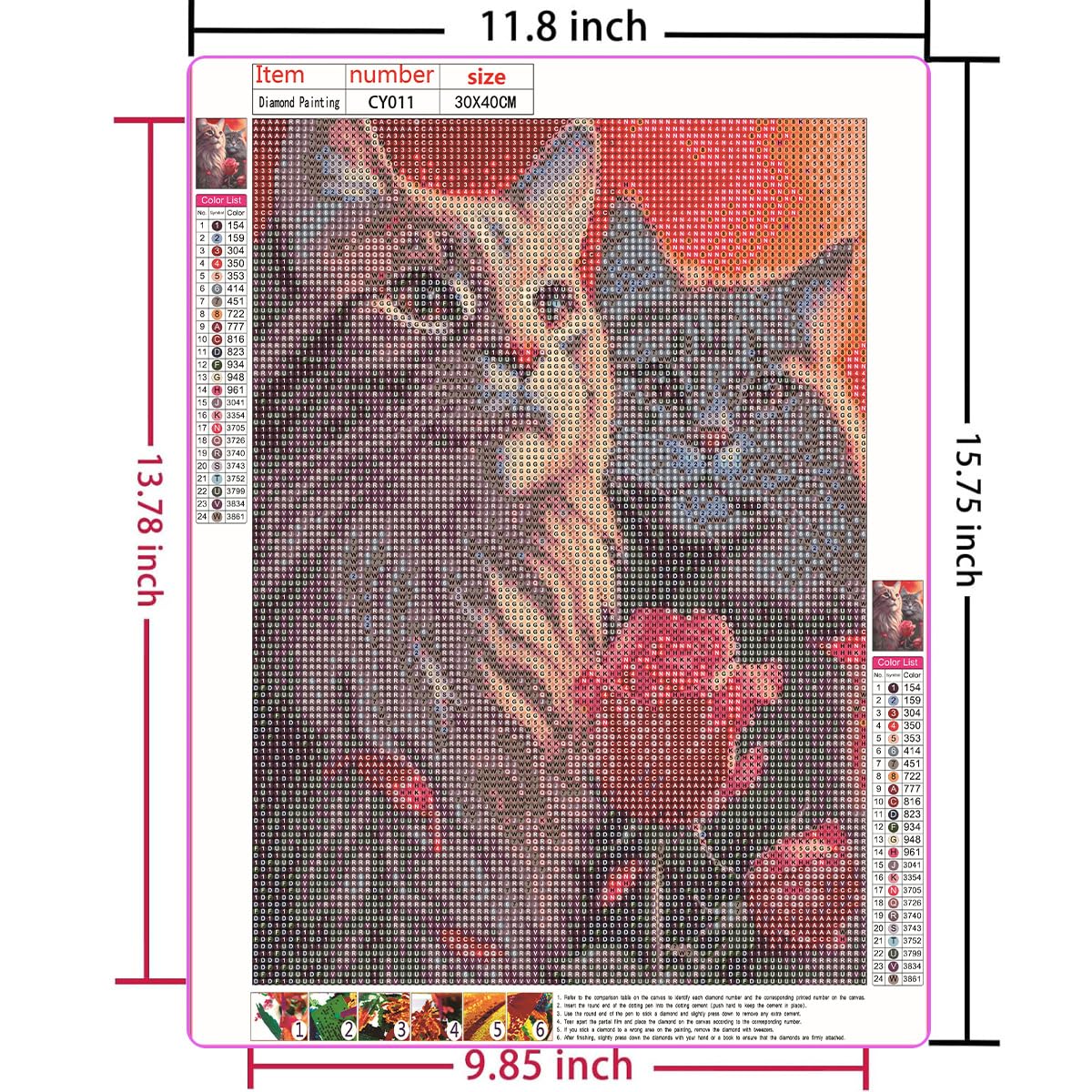 Amz Camel DIY 5D Diamond Art Kits for Adults, 30x40cm Two Cats with Roses Crystal Bead Painting, Modern Artwork for Relaxation and Gift Giving Amz Camel