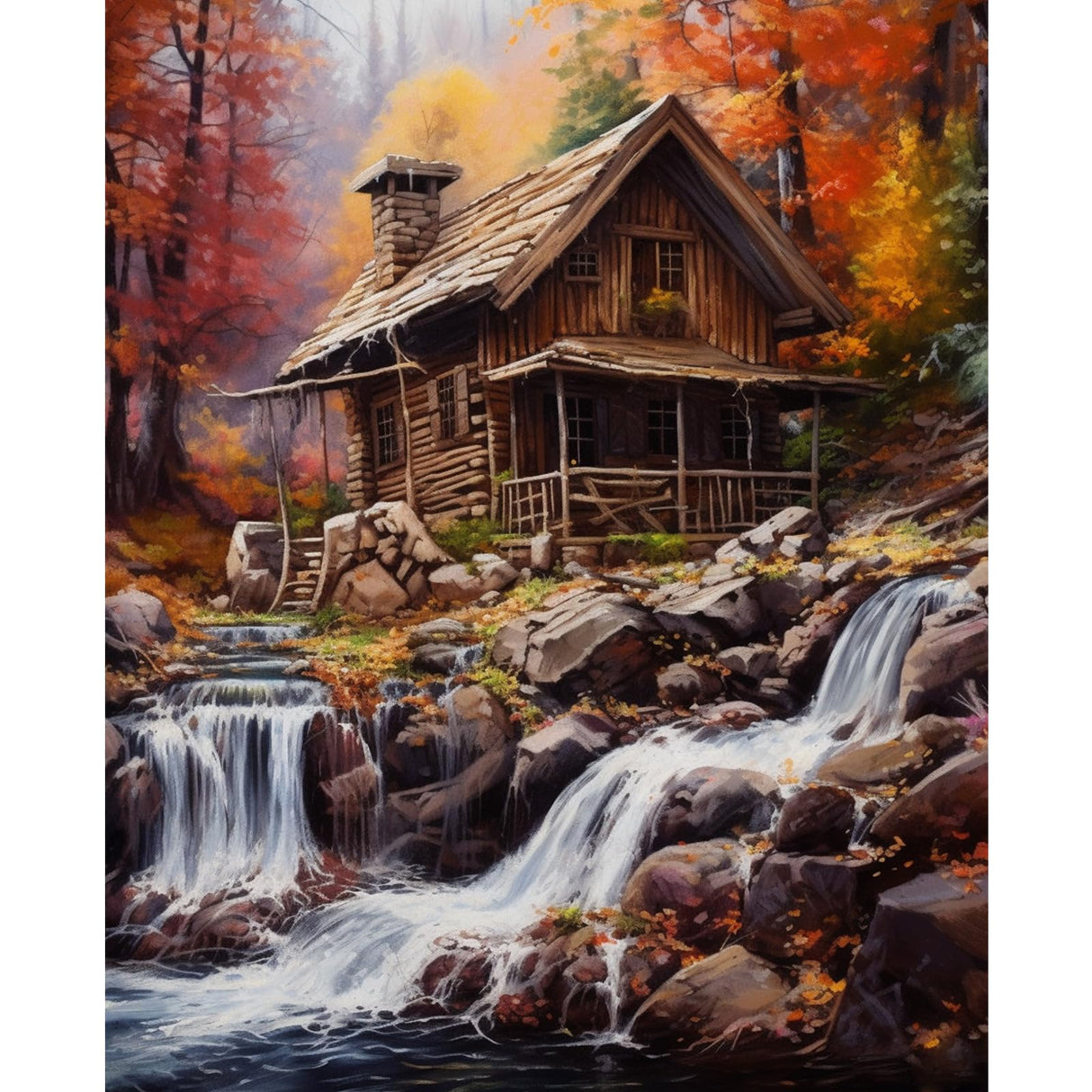 Tucocoo Paint by Numbers Cabin in Autumn DIY Painting On Canvas, Paintwork with Paintbrushes Acrylic Paints,Perfect for Paint by Numbers for Adults and Kids Students Beginner Without Framed 16''x20'' Tucocoo