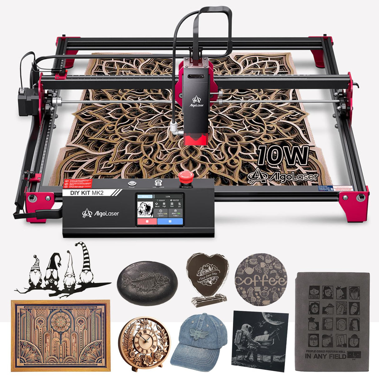 AlgoLaser Laser Engraver DIY KIT MK2 10000mW, Laser Cutter with 3.5" Touch Screen and AlgoOS, High Precision Laser Engraving Machine for Wood and Metal Acrylic Glass Leather, Laser Class 1 AlgoLaser