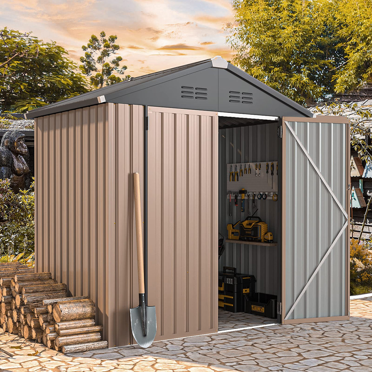 AECOJOY 6' x 4' Storage Shed, Metal Sheds & Outdoor Storage Clearance, Utility and Tool Garden Shed with Lockable Doors for Backyard, Patio, Outside Use AECOJOY