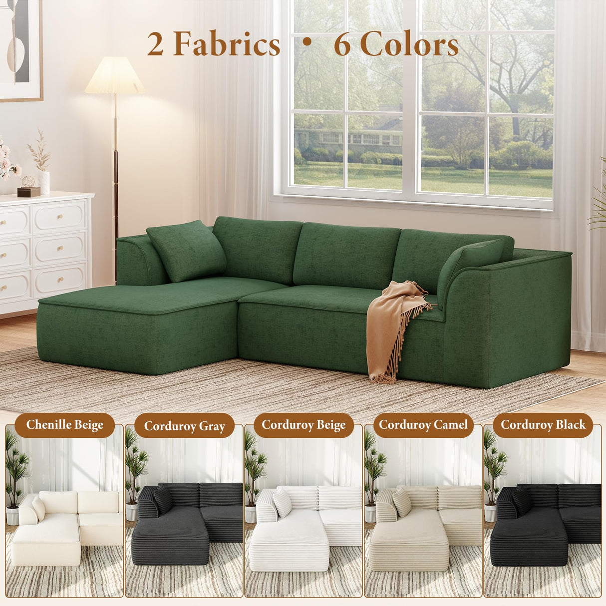 Vesgantti 106" Cloud Couch Sectional Modular Sofa, Deep Seat Comfy Cloud Couch Chenille Memory Foam Sofa Modular Couches for Living Room Bedroom, No Assembly Required (Green, Left-Facing Chaise) Vesgantti