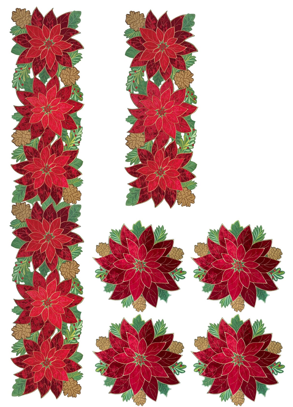 KEVA Holiday Christmas Table Runner 72 inches Long, Embroidered Red Velvet Poinsettia Cutwork Christmas Table Decorations for Home and Kitchen, Red Table Runner 13 Inch x 72Inch KEVA