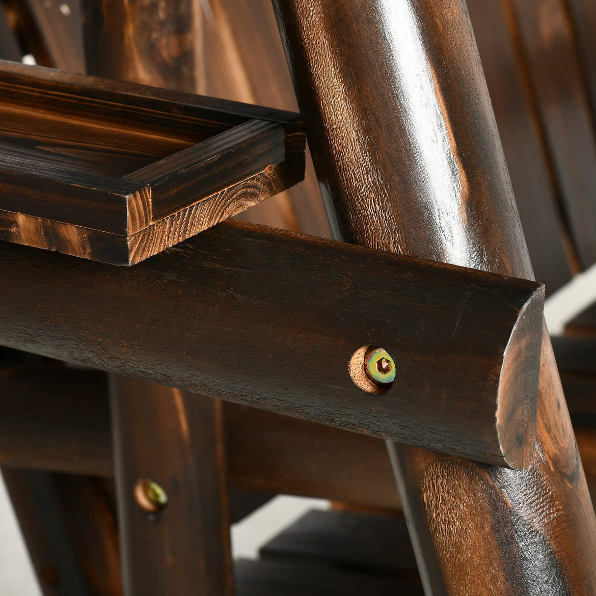 Outsunny 2-Person Patio Swing Chair, Outdoor Hanging Wooden Porch Bench Loveseat w/Adjustable Canopy and Side Trays for Garden, Poolside, Backyard Outsunny