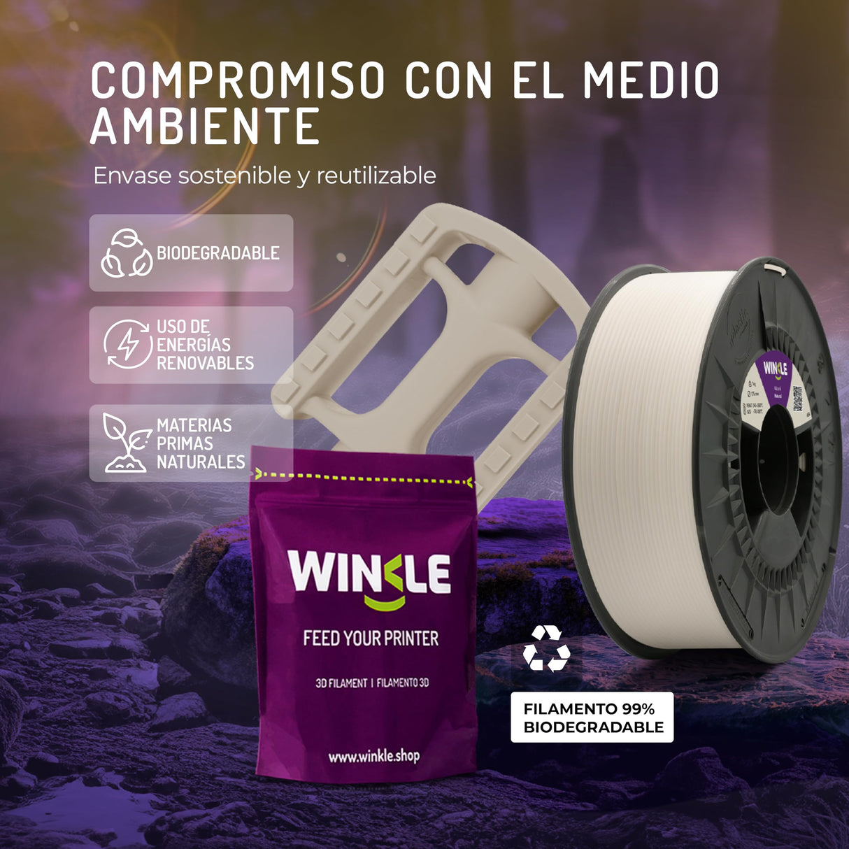 WINKLE ASA Filament 1.75 mm Natural Colour, 250 g Spool, 3D Printer Filament Compatible with Most FDM Printers, 3D Printing Materials, Dimensional Accuracy, Weather and UV Resistant WINKLE FEED YOUR PRINTER