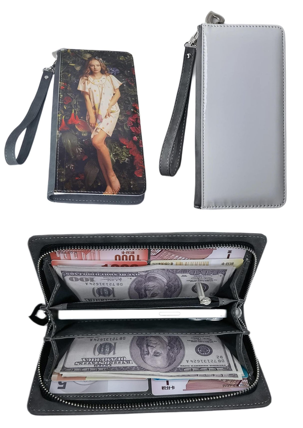 Youkang Sublimation Wallet Women's Zipper Card Holder Storage Bag Women's Travel Clutch Wristband DIY Craft (Grey) Youkang